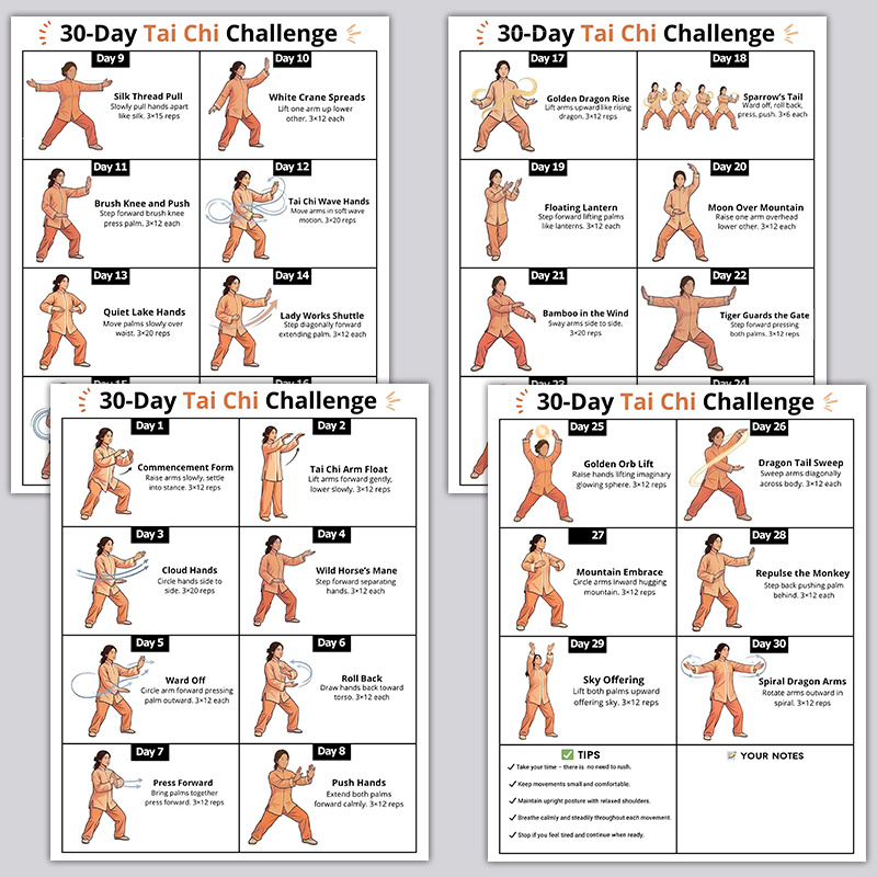 Home Gym Routine - 4pcs 30-Day Tai Chi Challenge Workout